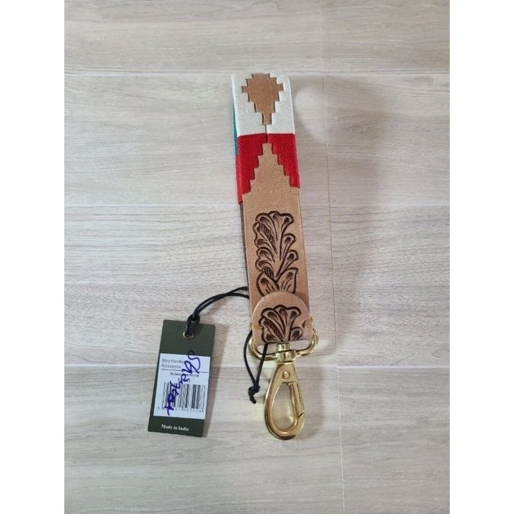 Myra Bag Tooled Leather Key Fob Wristlet Western Aztec Strap Keychain NWT